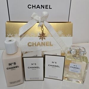 CHANEL No 5  BUNDLE:No 5 Body Oil 3.4 OZ+ Body Lotion 6.8OZ &Bonus,Charm, Box.
